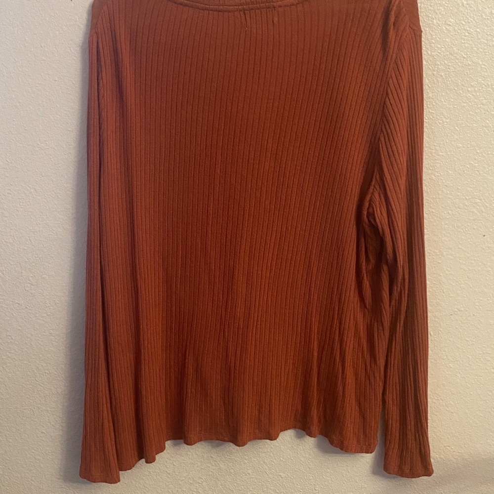True Craft Ribbed Button-Up Tie-Front Top - Rust Orange - Picture 4 of 4